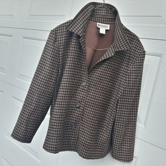 Houndstooth Jacket Coat Button Down Collared Shirt - Picture 3 of 8